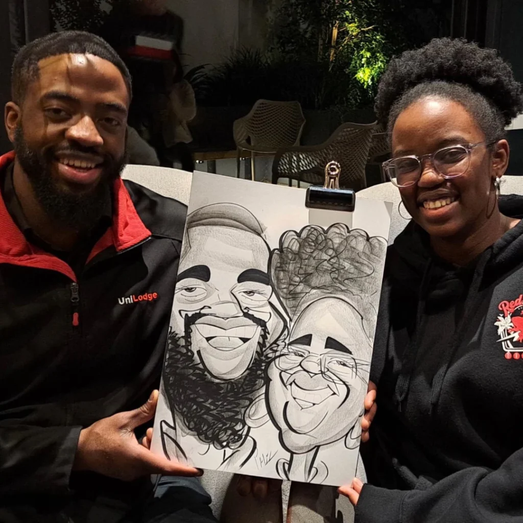 live caricature artist for student accomodation happy friends