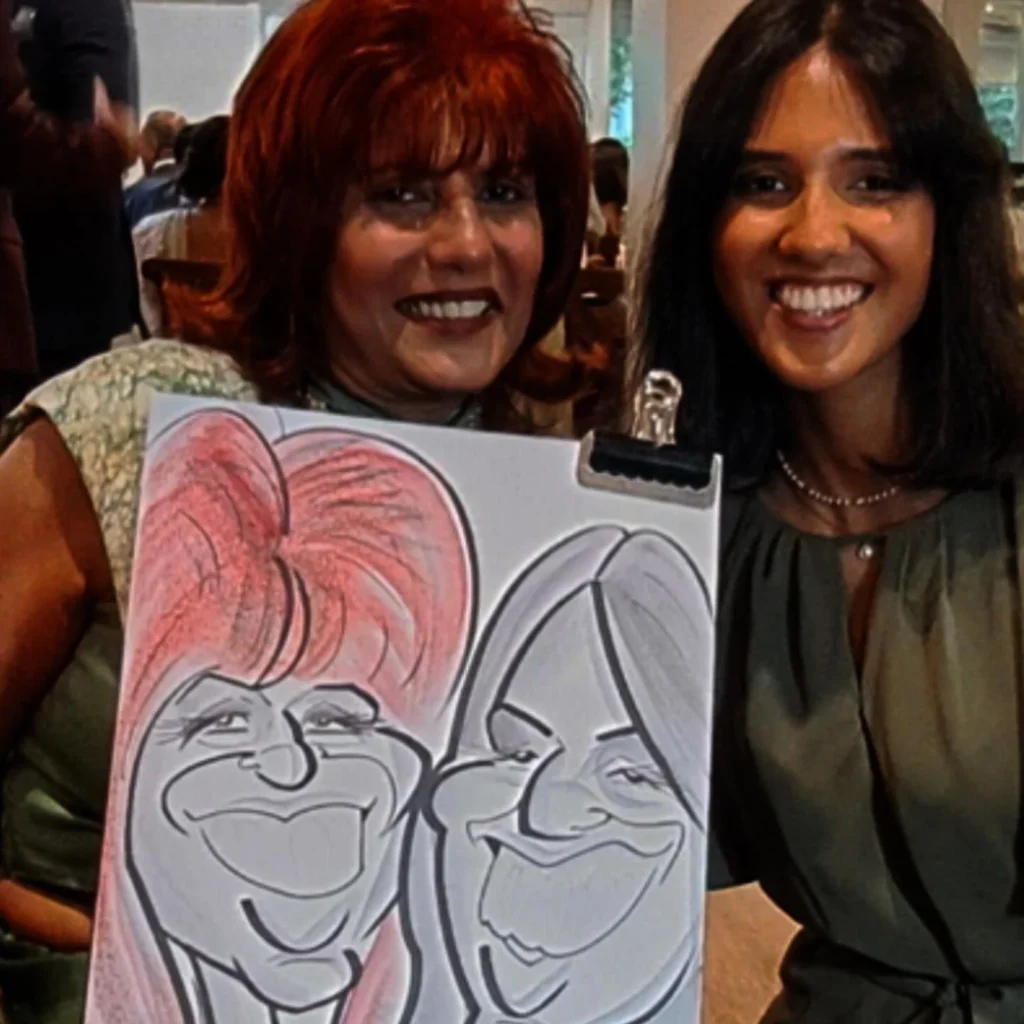 bearded man at christmas party with caricature